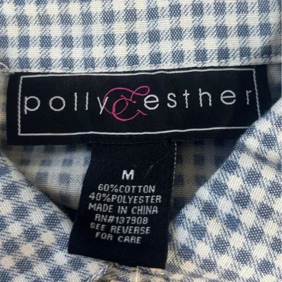 Polly & Esther Gingham Button Up Shirt Womens Medium Blue New Long Sleeve - Picture 5 of 8